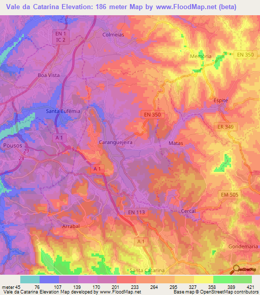 Vale da Catarina,Portugal Elevation Map