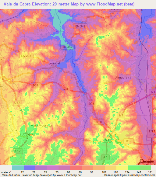 Vale da Cabra,Portugal Elevation Map