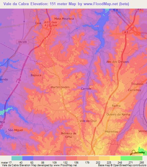 Vale da Cabra,Portugal Elevation Map