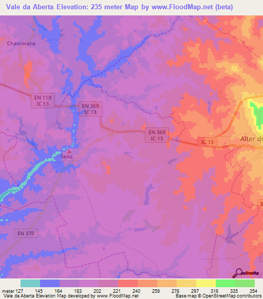 Vale da Aberta,Portugal Elevation Map