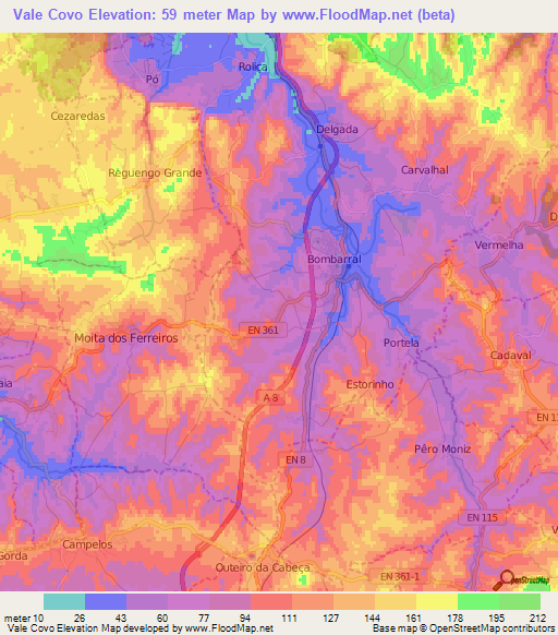 Vale Covo,Portugal Elevation Map