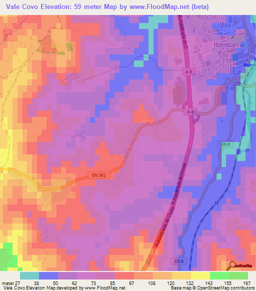 Vale Covo,Portugal Elevation Map