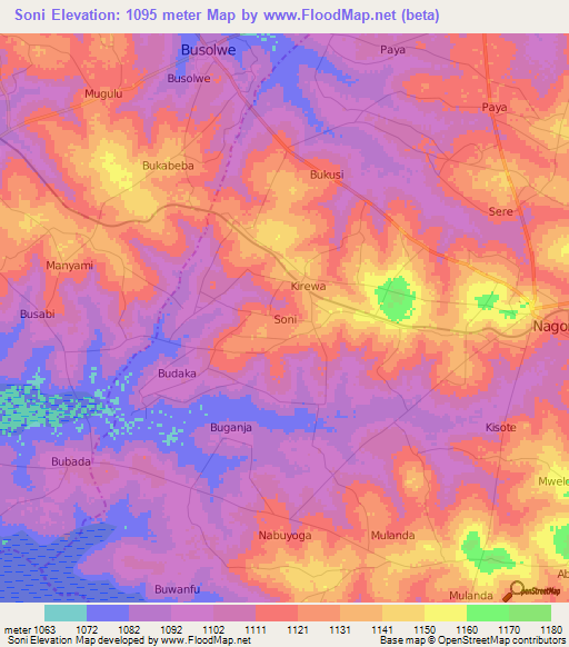 Soni,Uganda Elevation Map