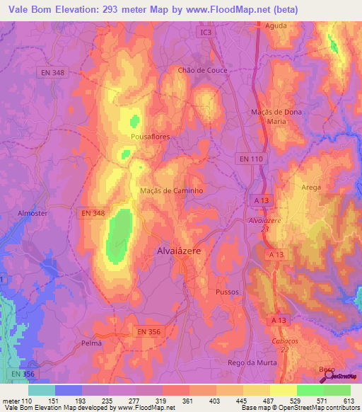 Vale Bom,Portugal Elevation Map