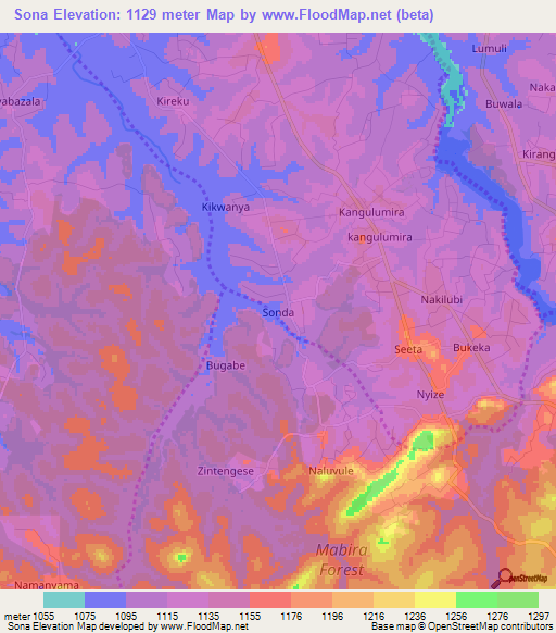 Sona,Uganda Elevation Map