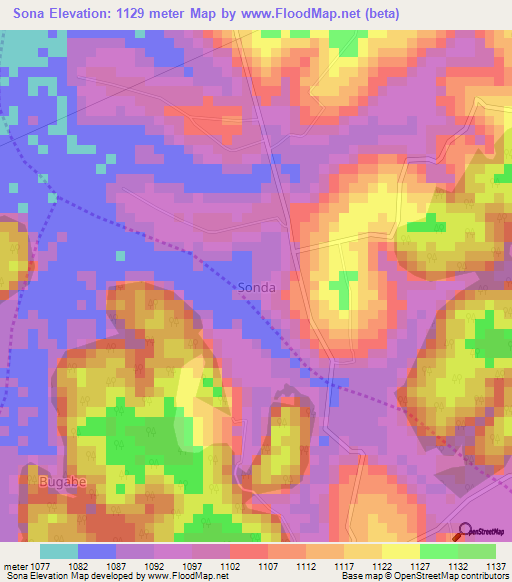 Sona,Uganda Elevation Map