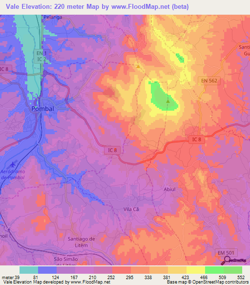 Vale,Portugal Elevation Map
