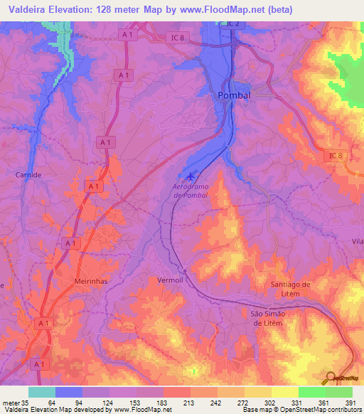 Valdeira,Portugal Elevation Map