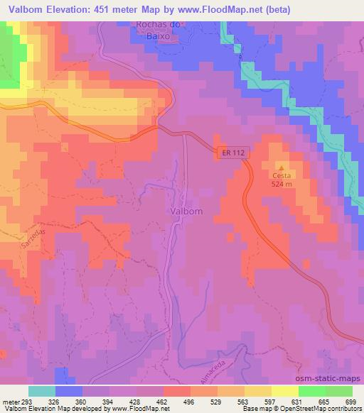 Valbom,Portugal Elevation Map