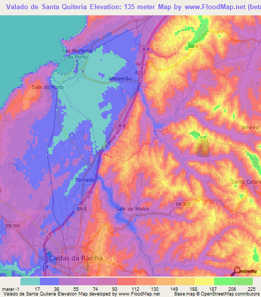 Valado de Santa Quiteria,Portugal Elevation Map