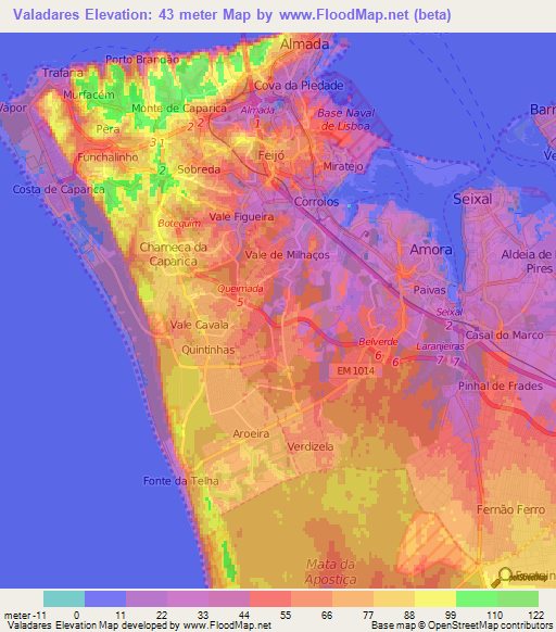 Valadares,Portugal Elevation Map