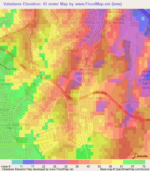 Valadares,Portugal Elevation Map