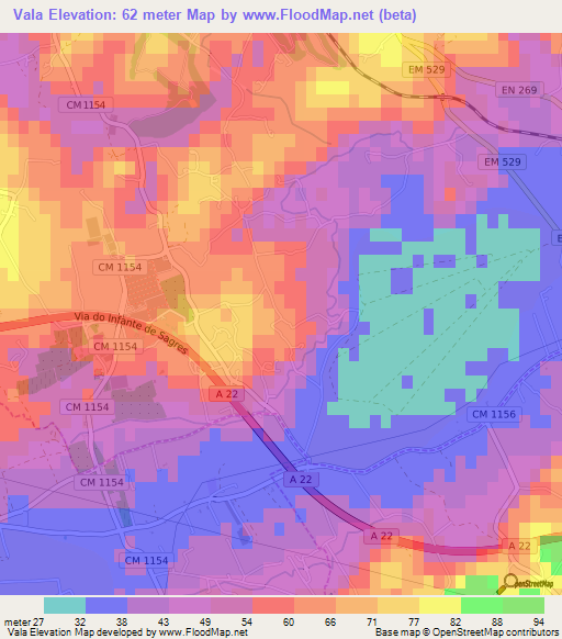 Vala,Portugal Elevation Map