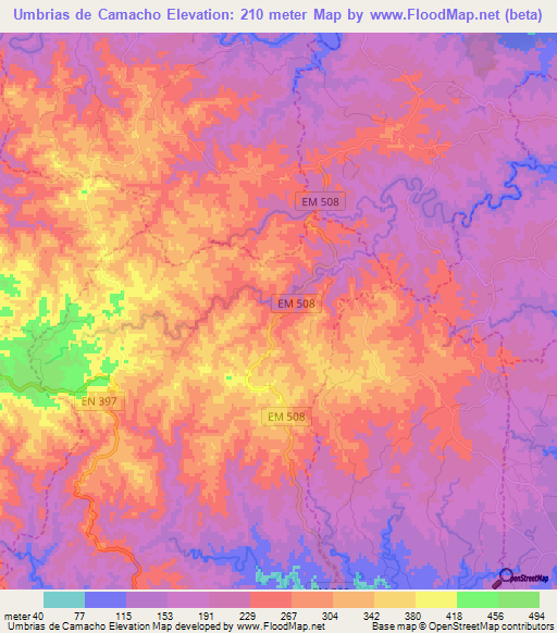 Umbrias de Camacho,Portugal Elevation Map