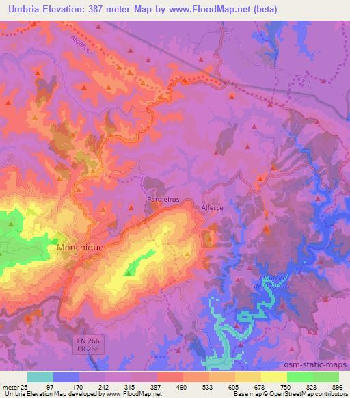 Umbria,Portugal Elevation Map