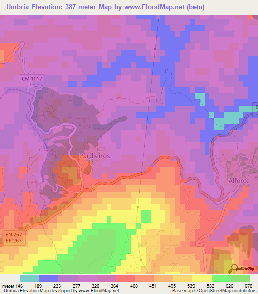 Umbria,Portugal Elevation Map