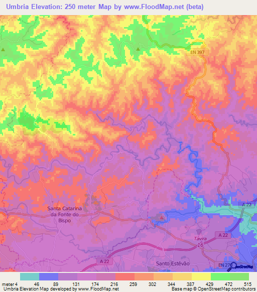 Umbria,Portugal Elevation Map