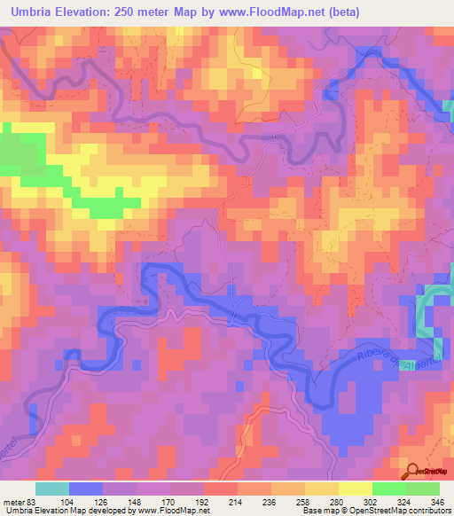 Umbria,Portugal Elevation Map