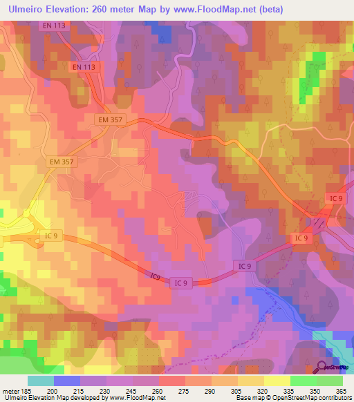 Ulmeiro,Portugal Elevation Map