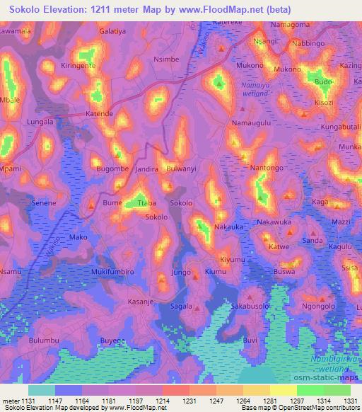 Sokolo,Uganda Elevation Map