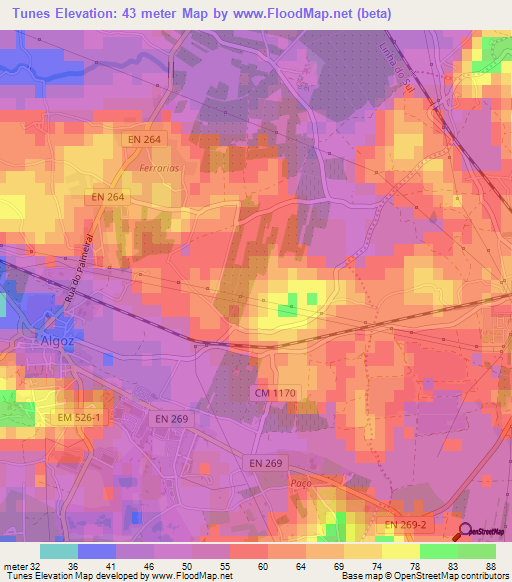 Tunes,Portugal Elevation Map