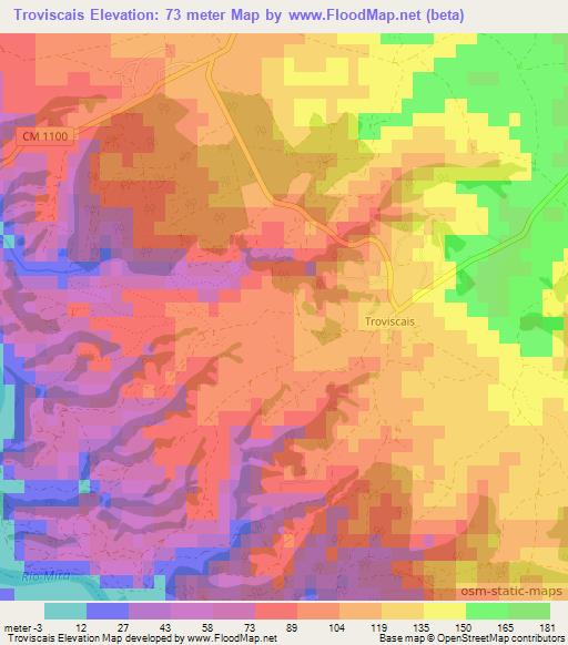 Troviscais,Portugal Elevation Map