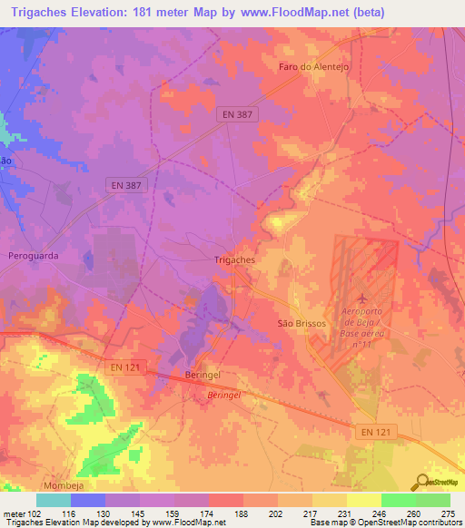 Trigaches,Portugal Elevation Map