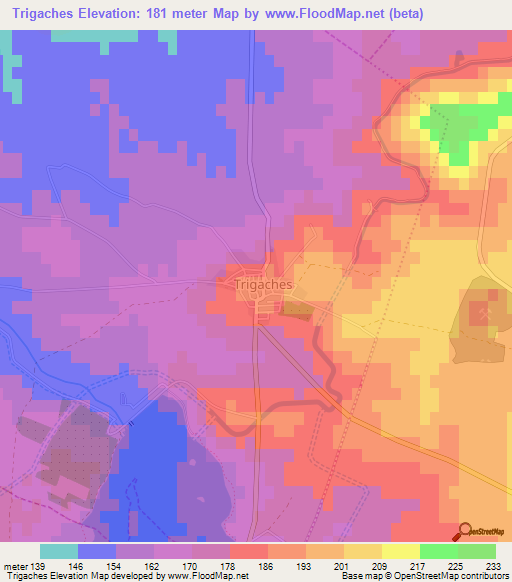 Trigaches,Portugal Elevation Map