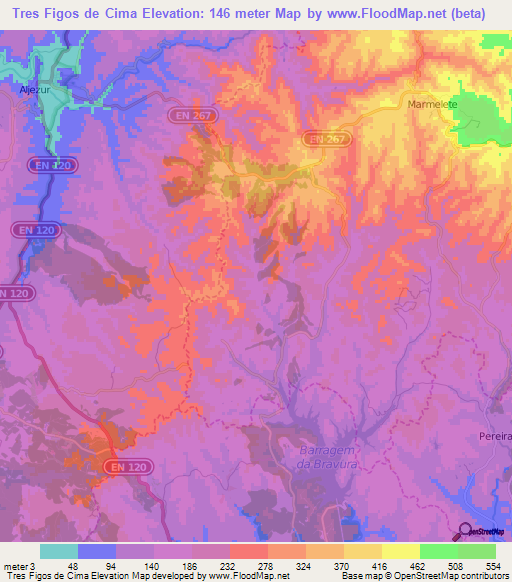 Tres Figos de Cima,Portugal Elevation Map