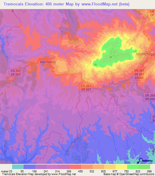 Tremocais,Portugal Elevation Map