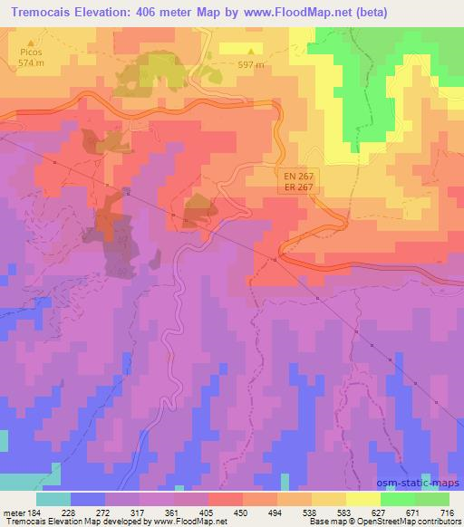 Tremocais,Portugal Elevation Map
