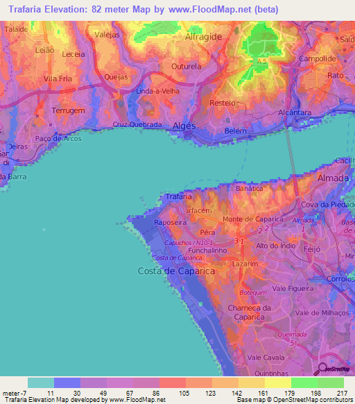 Trafaria,Portugal Elevation Map