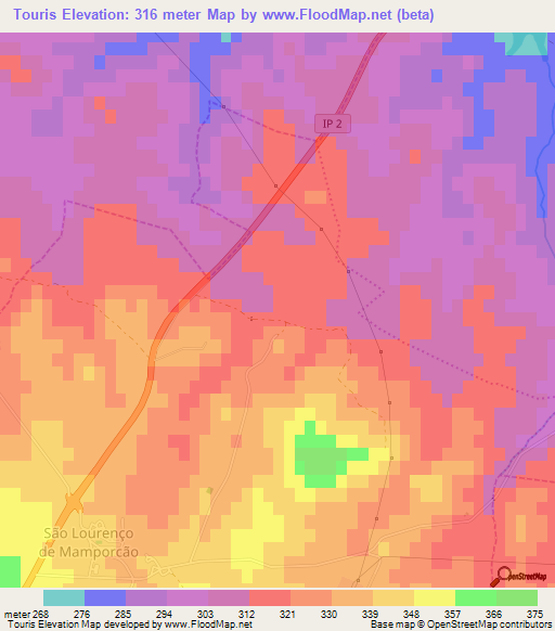 Touris,Portugal Elevation Map