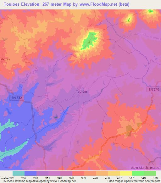 Touloes,Portugal Elevation Map