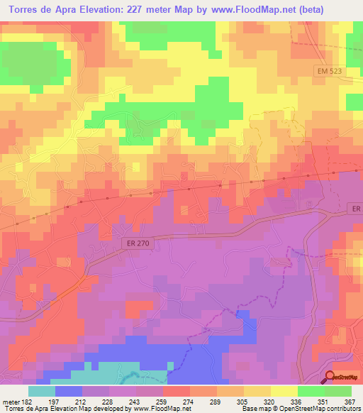 Torres de Apra,Portugal Elevation Map