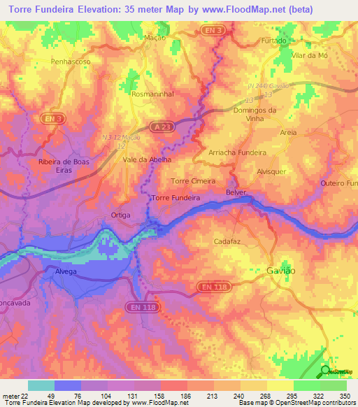 Torre Fundeira,Portugal Elevation Map