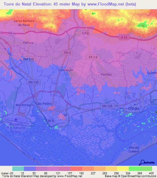 Torre do Natal,Portugal Elevation Map