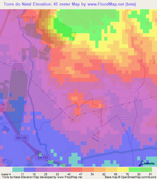 Torre do Natal,Portugal Elevation Map