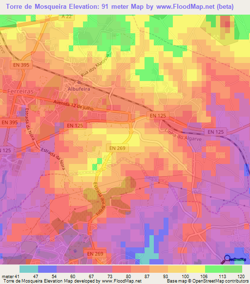 Torre de Mosqueira,Portugal Elevation Map