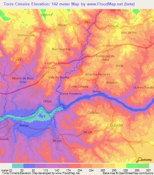 Torre Cimeira,Portugal Elevation Map