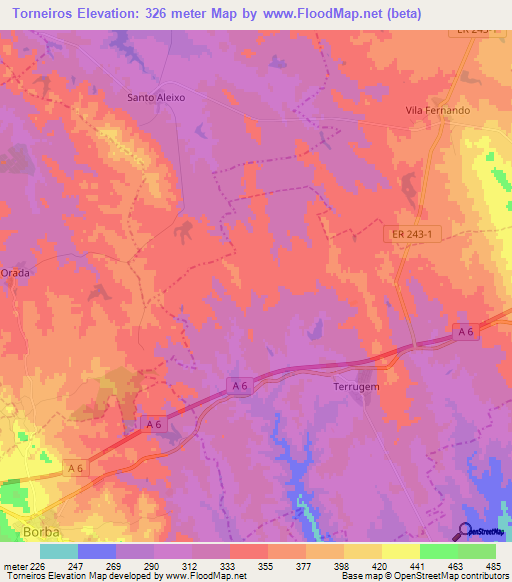 Torneiros,Portugal Elevation Map