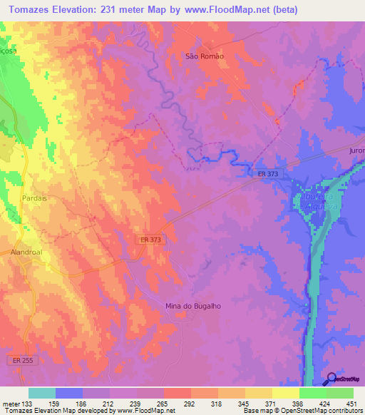 Tomazes,Portugal Elevation Map