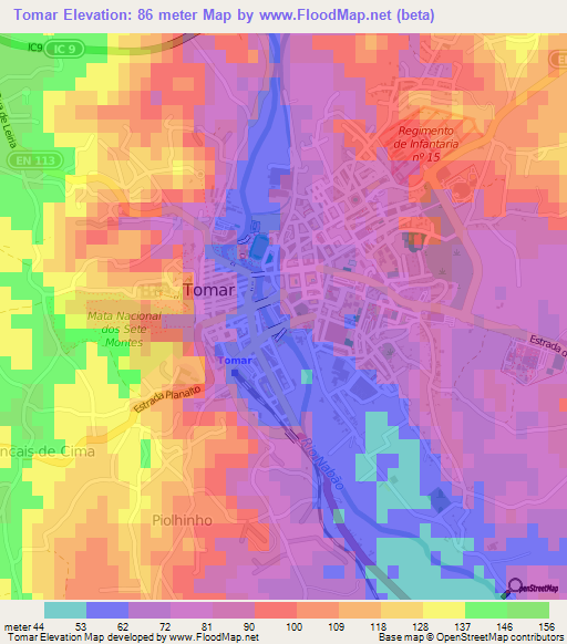 Tomar,Portugal Elevation Map