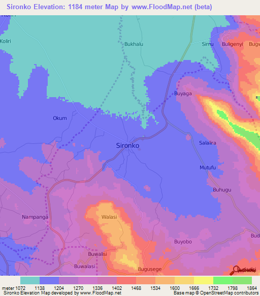 Sironko,Uganda Elevation Map