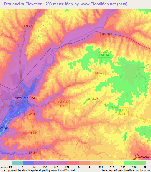 Texugueira,Portugal Elevation Map
