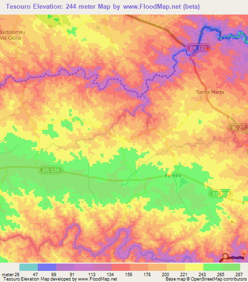 Tesouro,Portugal Elevation Map