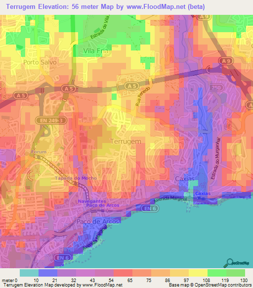 Terrugem,Portugal Elevation Map