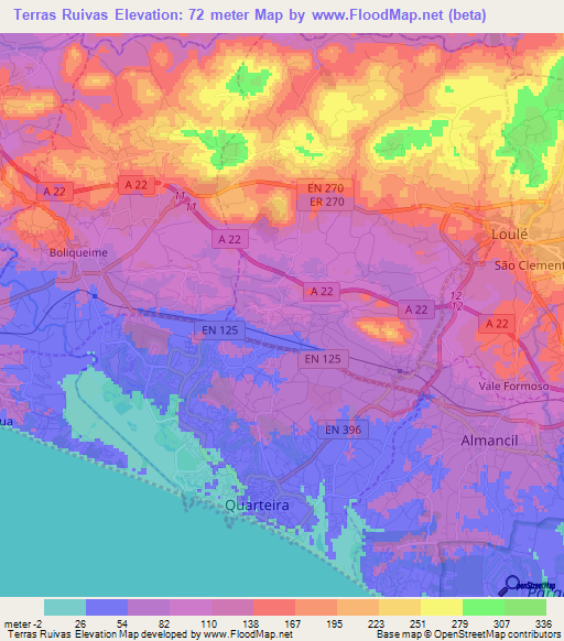 Terras Ruivas,Portugal Elevation Map