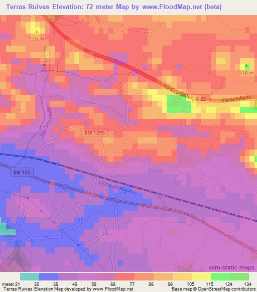 Terras Ruivas,Portugal Elevation Map