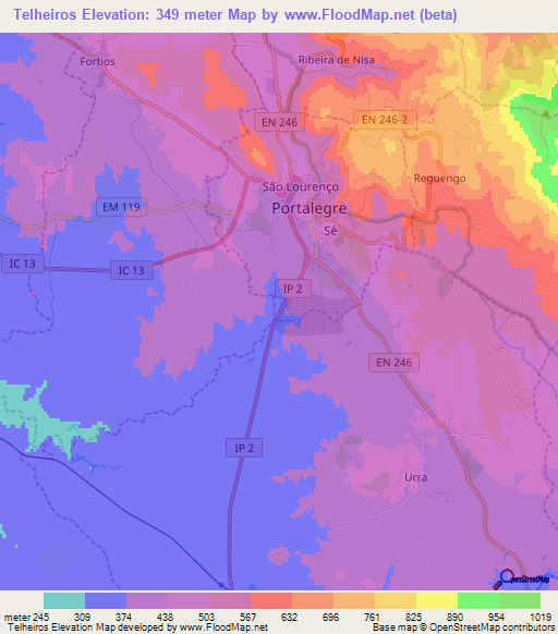 Telheiros,Portugal Elevation Map